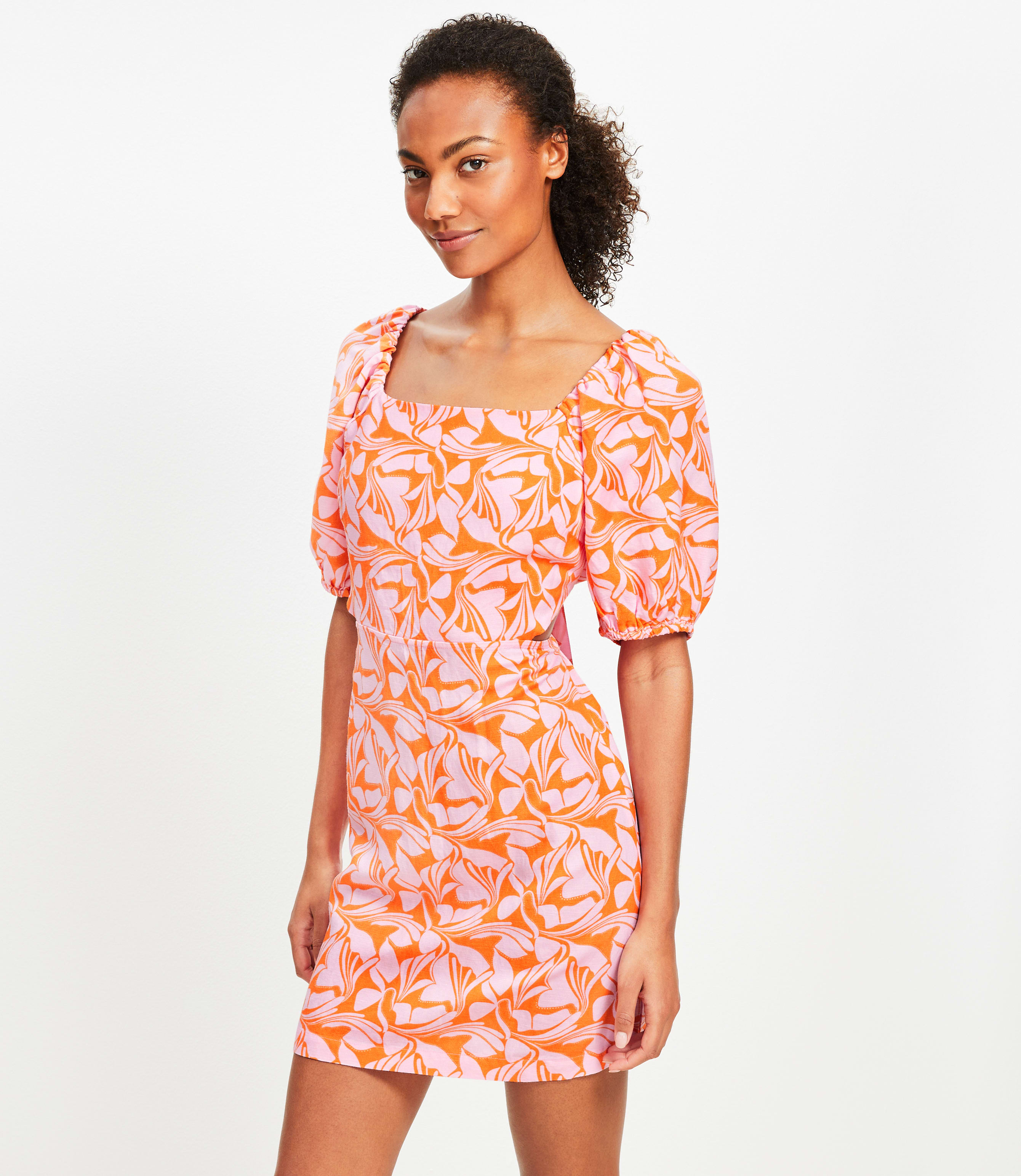 loft beach sunny linen cutout twist mini pocket dress Loft Beach Swirl Linen Blend Cutout Back Mini Pocket Dress Size XL Tangerine Bliss Women's