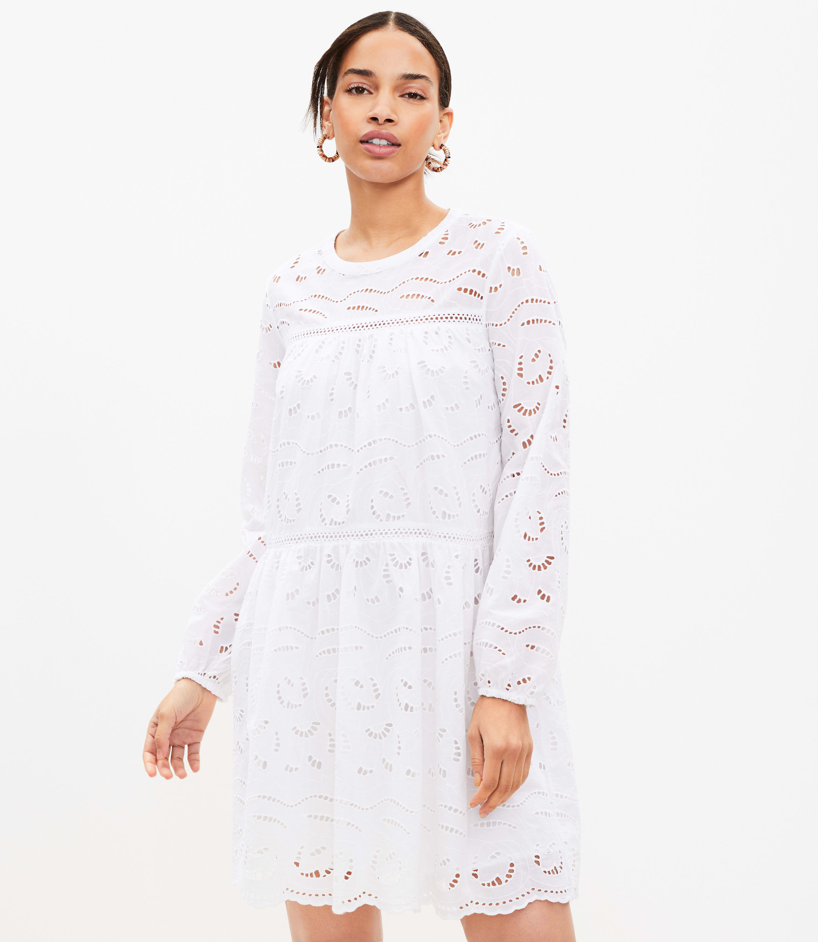 Eyelet Long Sleeve Swing Dress