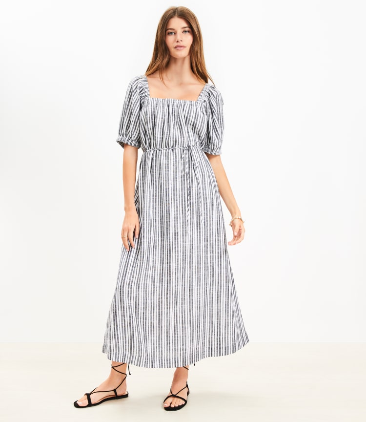loft square neck dress Shift Pocket Linen Blend Size S 100% Polyester Loft Plaid Square Neck Mini