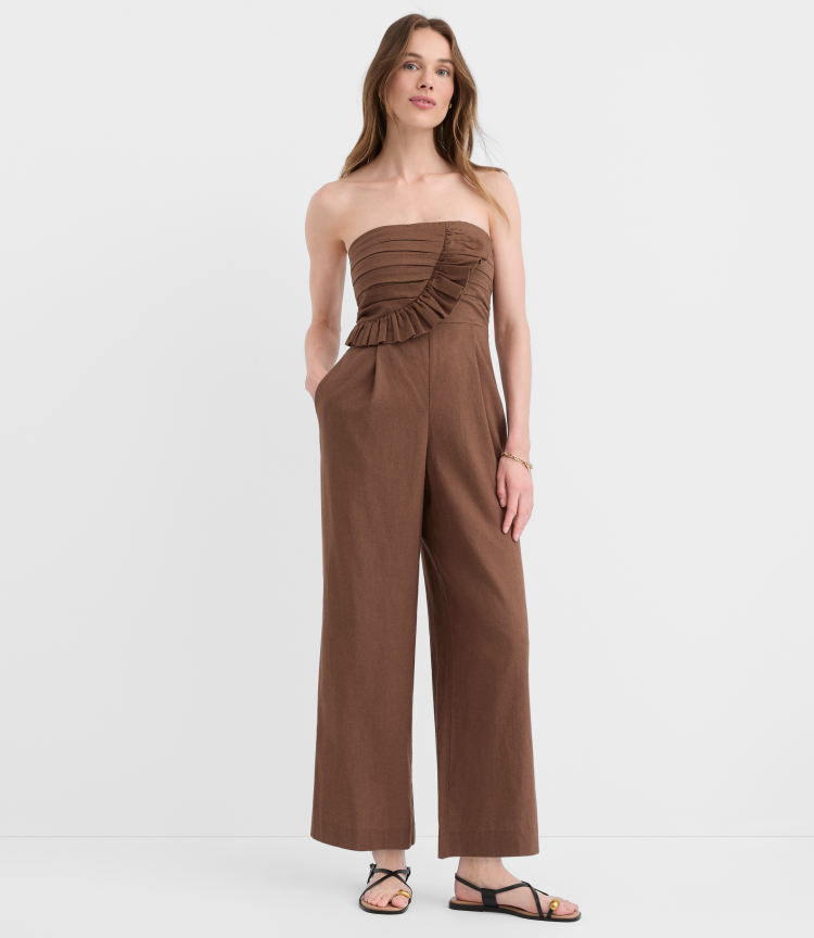 【タグ新品未使用】Cottonlinen Rough Combinaison Ruffled Ruched Linen Cotton Strapless Jumpsuit