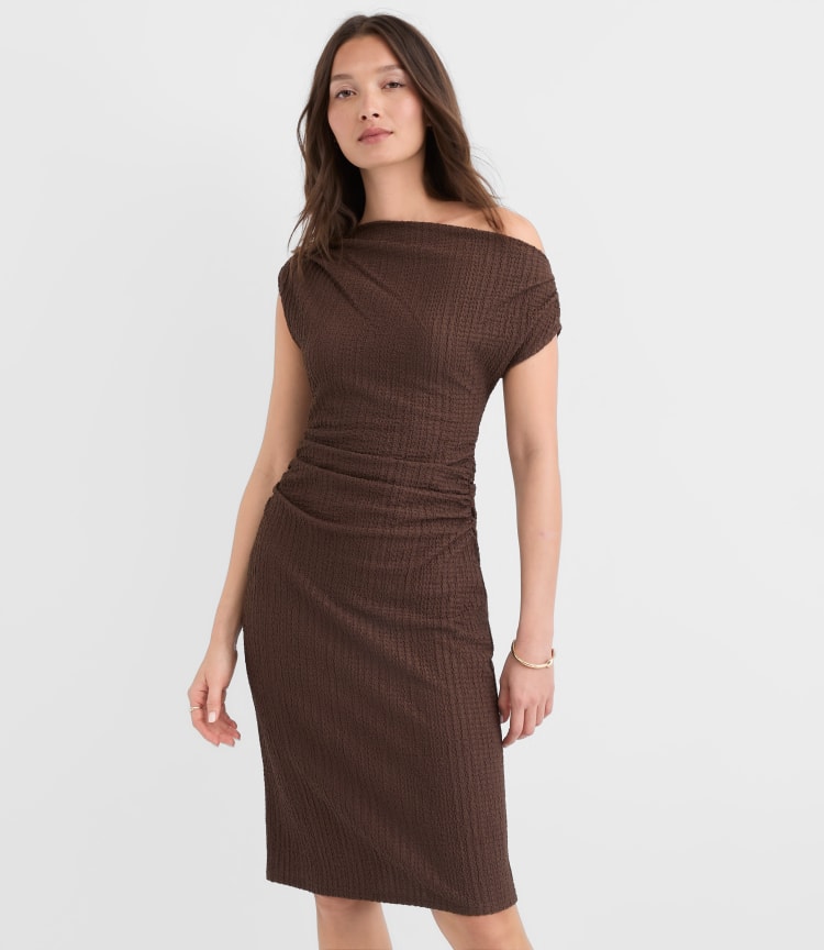 ruched asymmetrical mini dress Black Asymmetric Ruched Mini Dress
