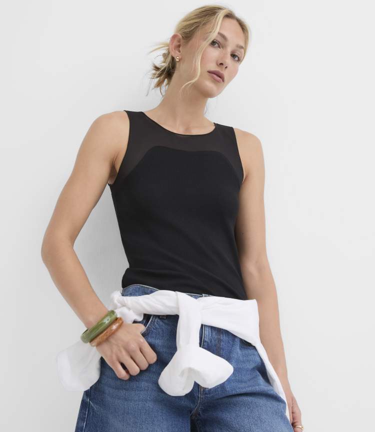 Mesh Trim Perfect Ribbed Tank Top