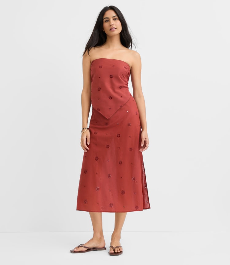 LOFT Beach Eyelet Midi Skirt