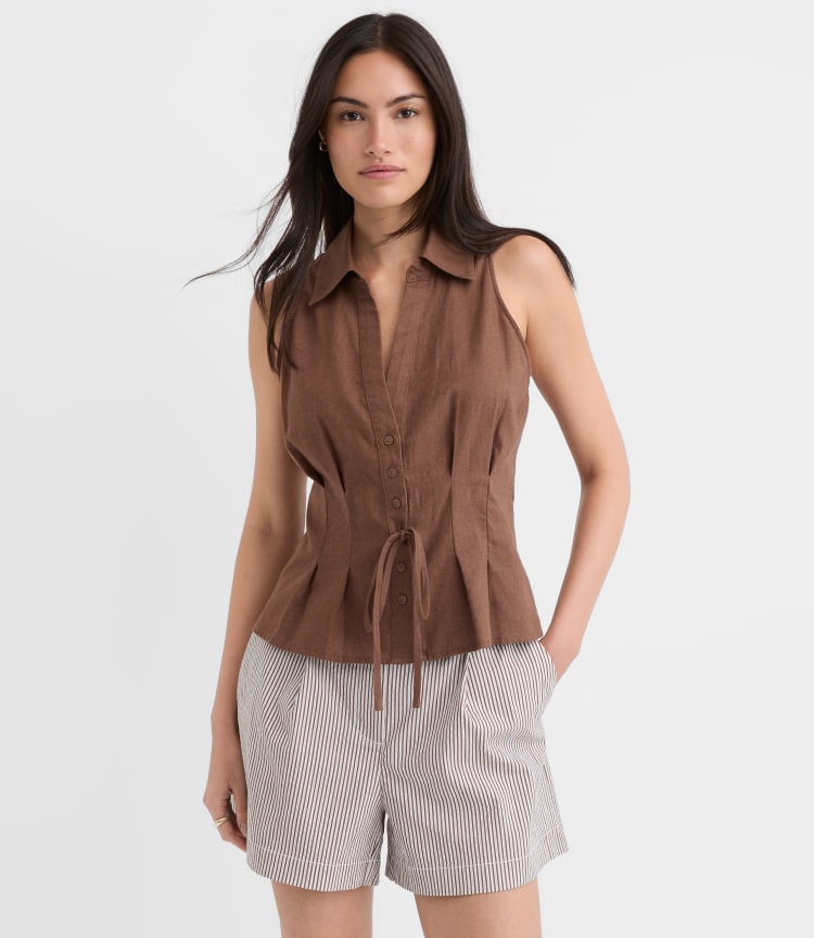 Pleated Linen Cotton Vest Top