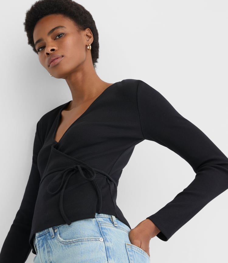 Petite Ribbed Wrap Top