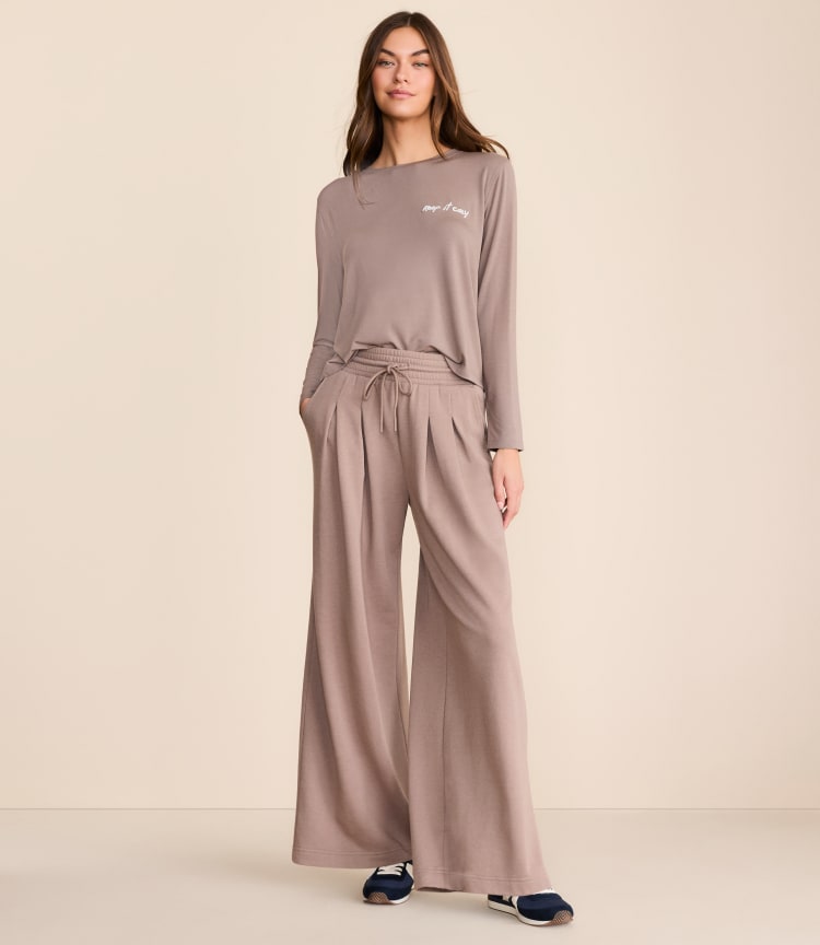 Lou & Grey Cozy Cotton Pleated Wide Leg Pants