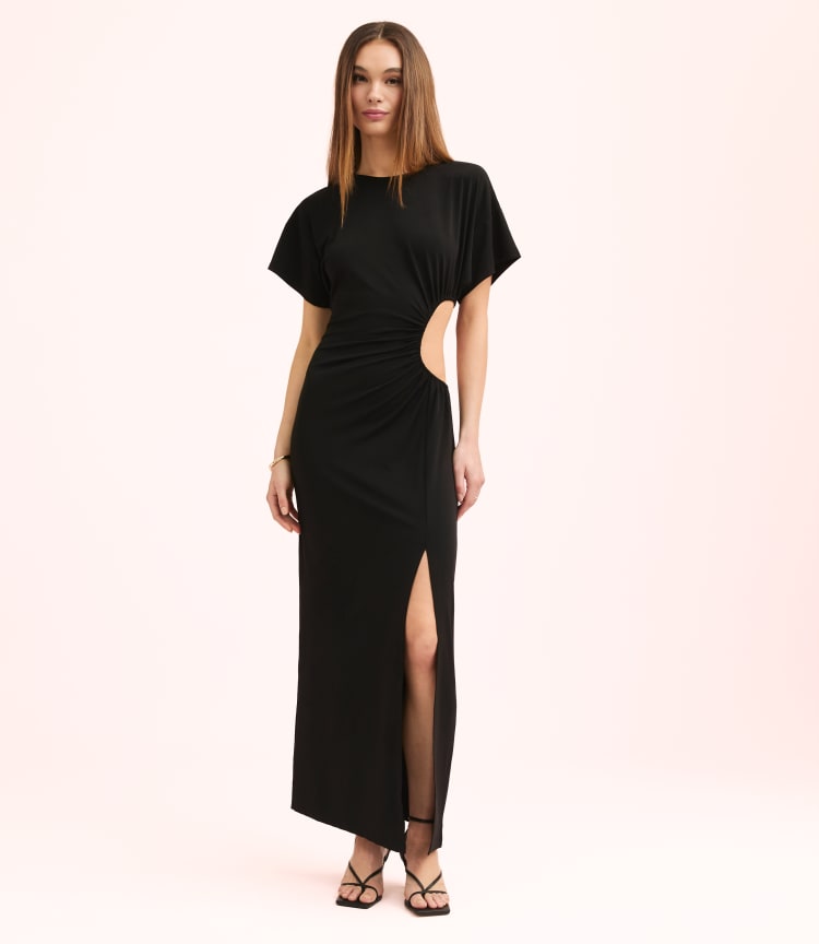 black silk long sleeve dress PHOEBE PHILO | LIQUID HIGH NECK DRESS