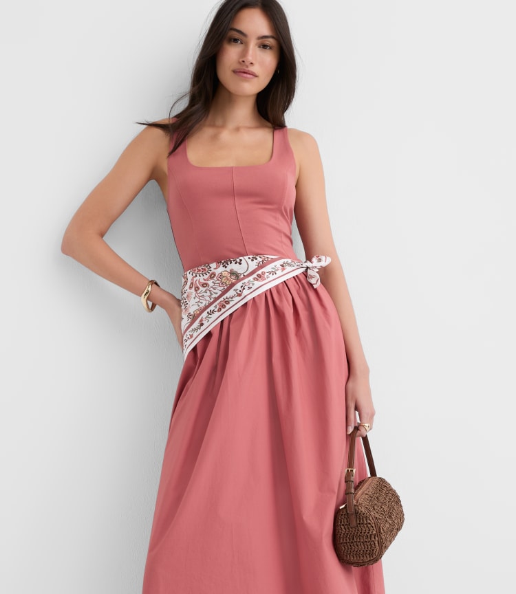 Bustier Mixed Media Midi Pocket Dress