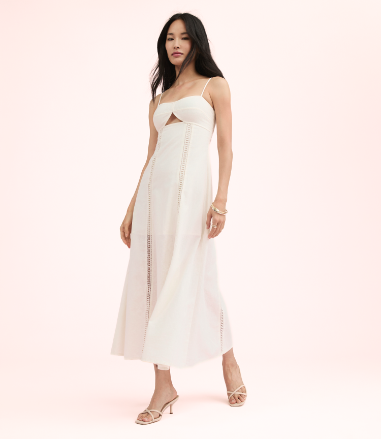 linen cut out maxi dress Women's White Linen Look Bandeau Cut Out Bust Detail Maxi Dress