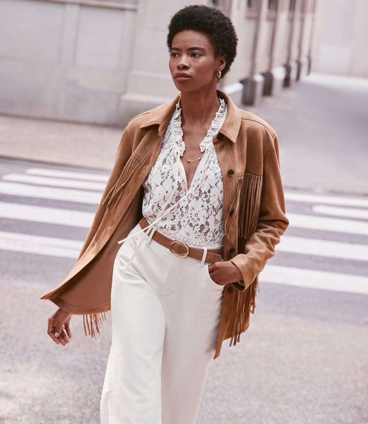 Fringe Faux Suede Shirt Jacket