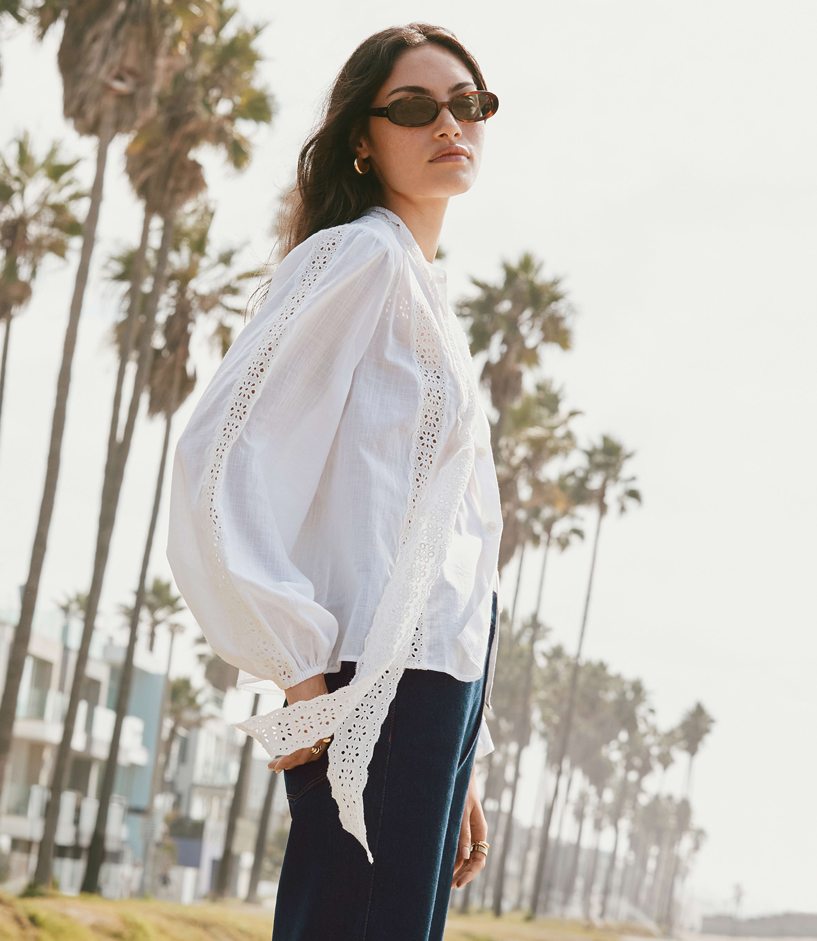 Scalloped Eyelet Bow Blouse