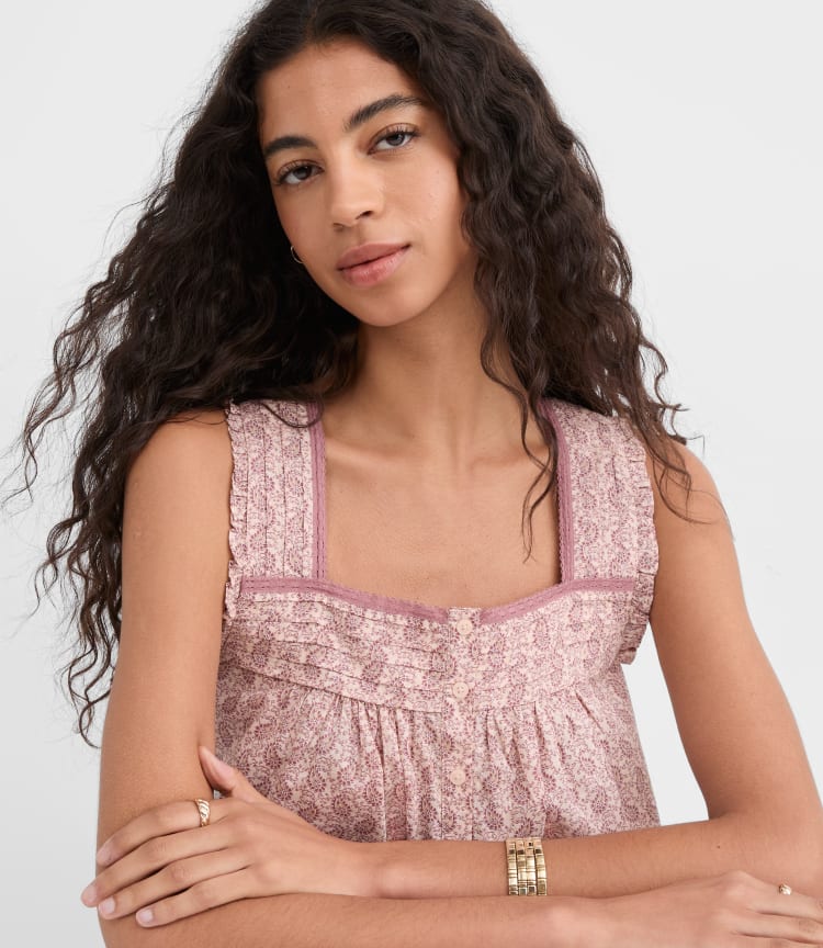 Paisley Pintucked Square Neck Blouse