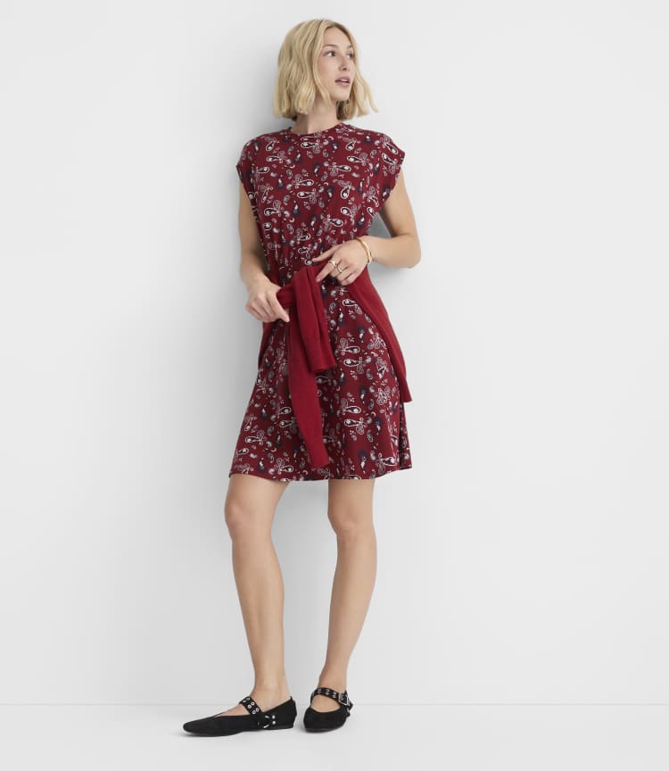 Loft Paisley Cap Sleeve Mini Dress Size Large Runway Red Women's