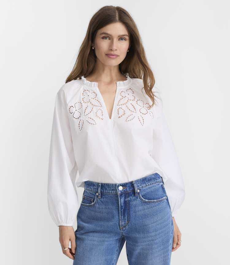 Floral Cutout Poplin Blouse