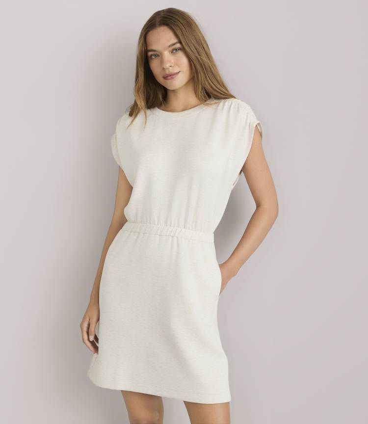 lou & grey scubasoft mini pocket dress Heathered Cinched Shoulder Size Large Light Oak Heather Women's cf-size-2t