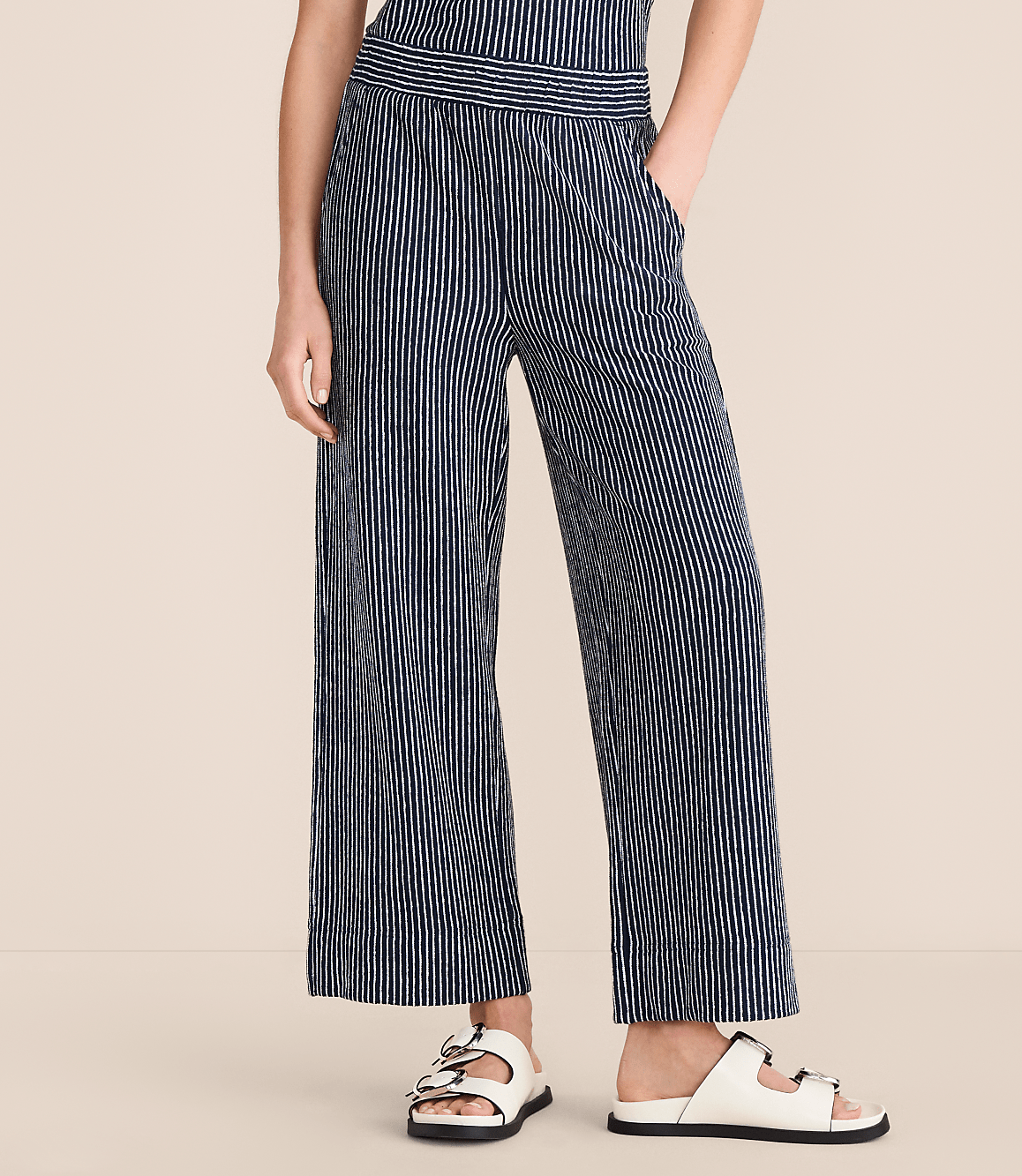 Petite Lou & Grey Striped Wide Leg Crop Pants