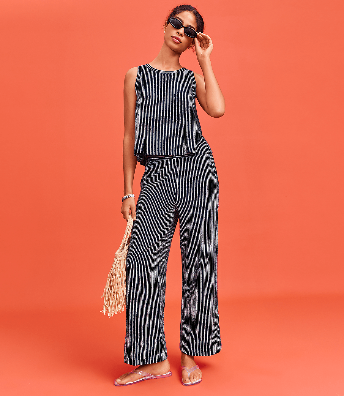 Petite Lou & Grey Striped Wide Leg Crop Pants