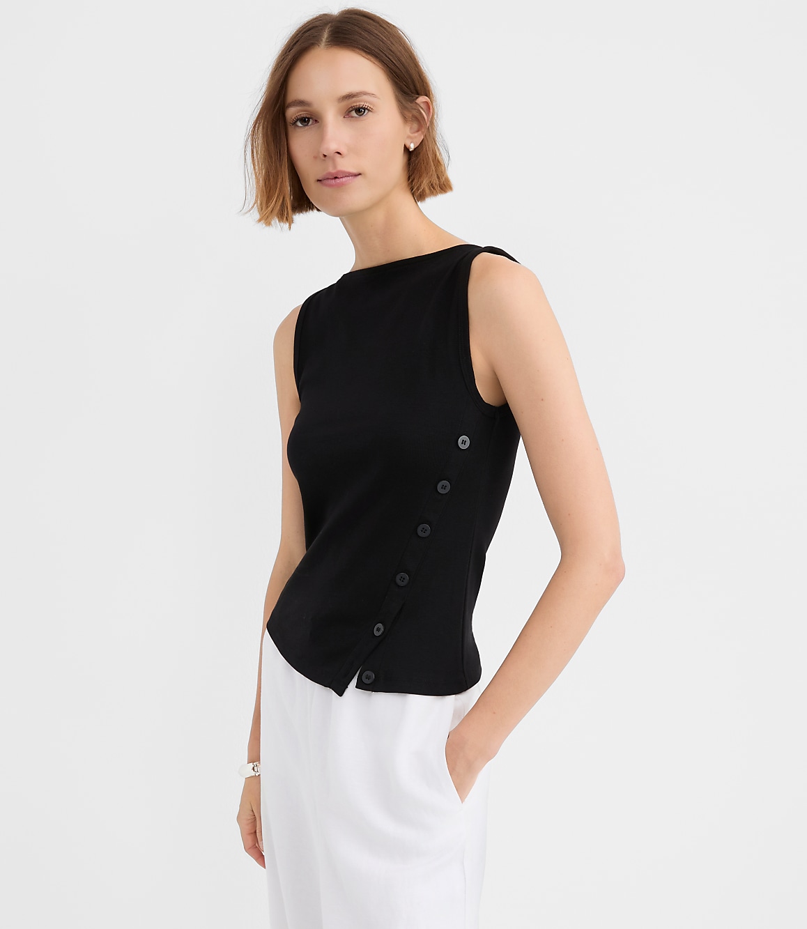 Side Button Asymmetrical Hem Tank