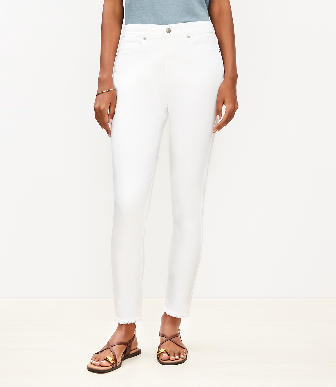 Petite Curvy High Rise Frayed Skinny Jeans in White