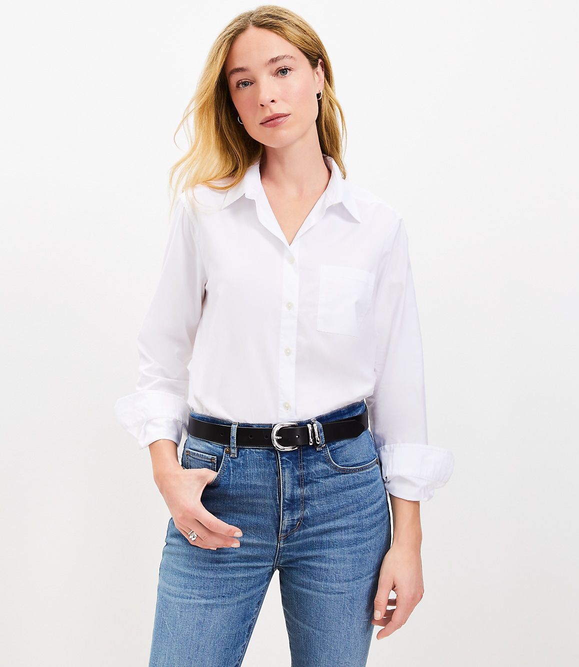 Petite Cotton Blend Everyday Relaxed Pocket Shirt