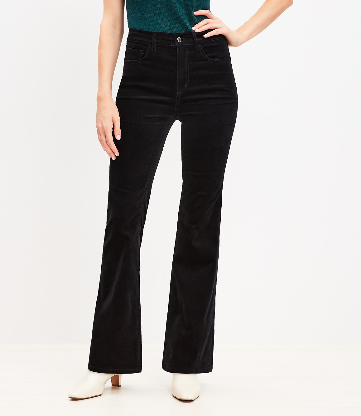 Petite Five Pocket Slim Flare Pants in Velvet
