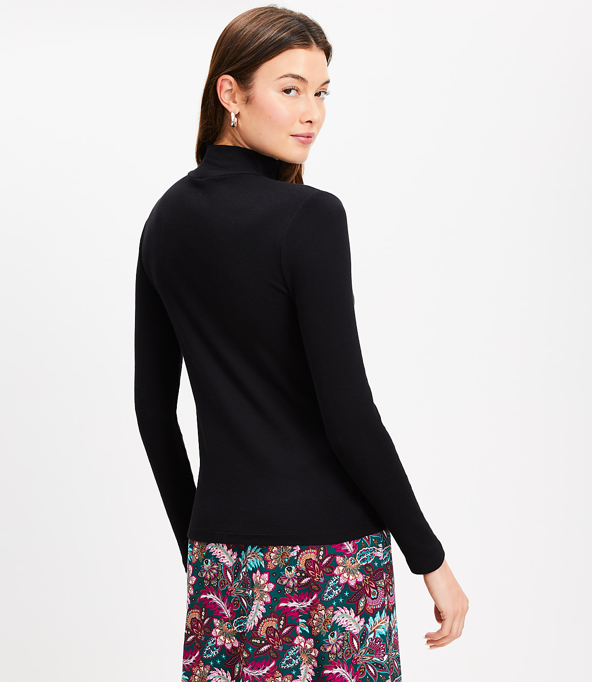 Petite Ribbed Mock Neck Top