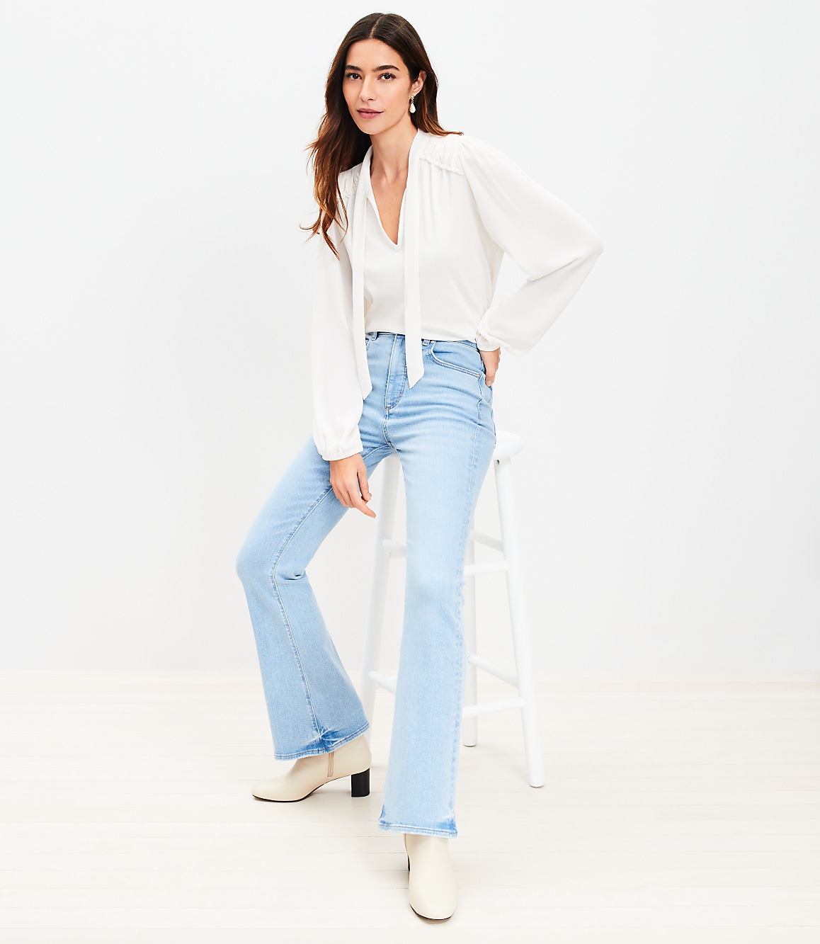 Petite High Rise Slim Flare Jeans in Light Wash
