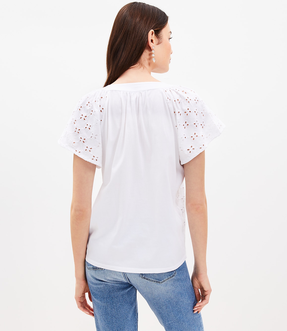 Petite Eyelet Split Neck Top