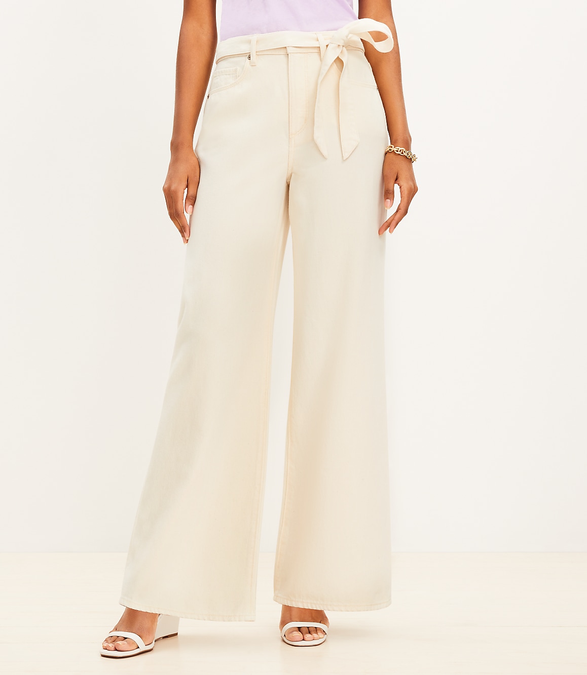 High Rise Palazzo Jeans in Ecru