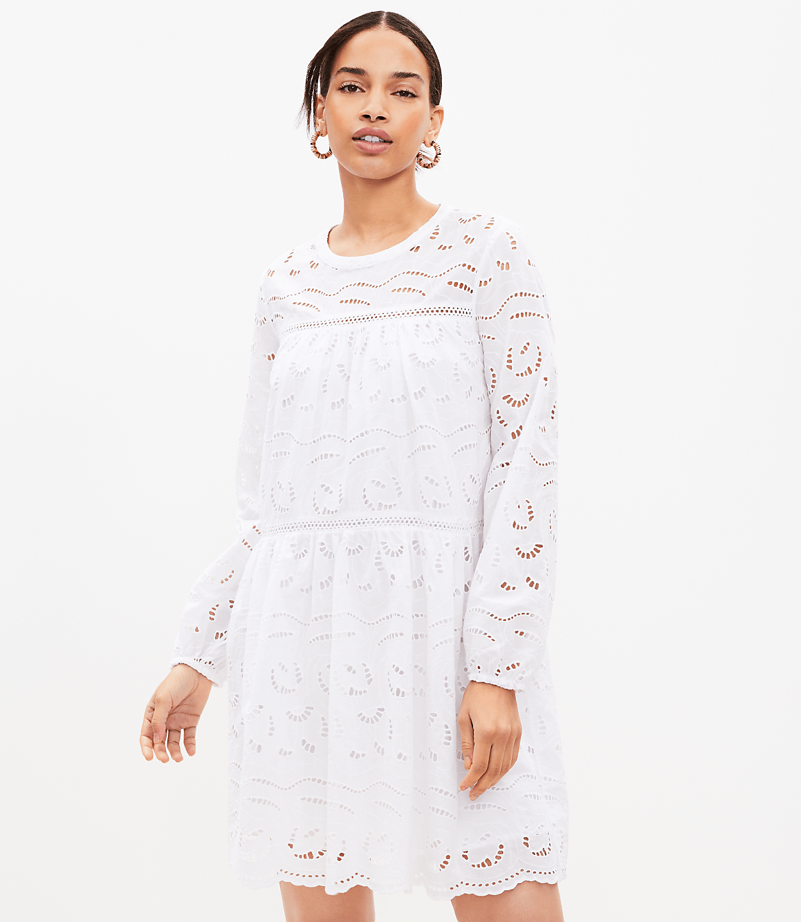 Eyelet Long Sleeve Swing Dress