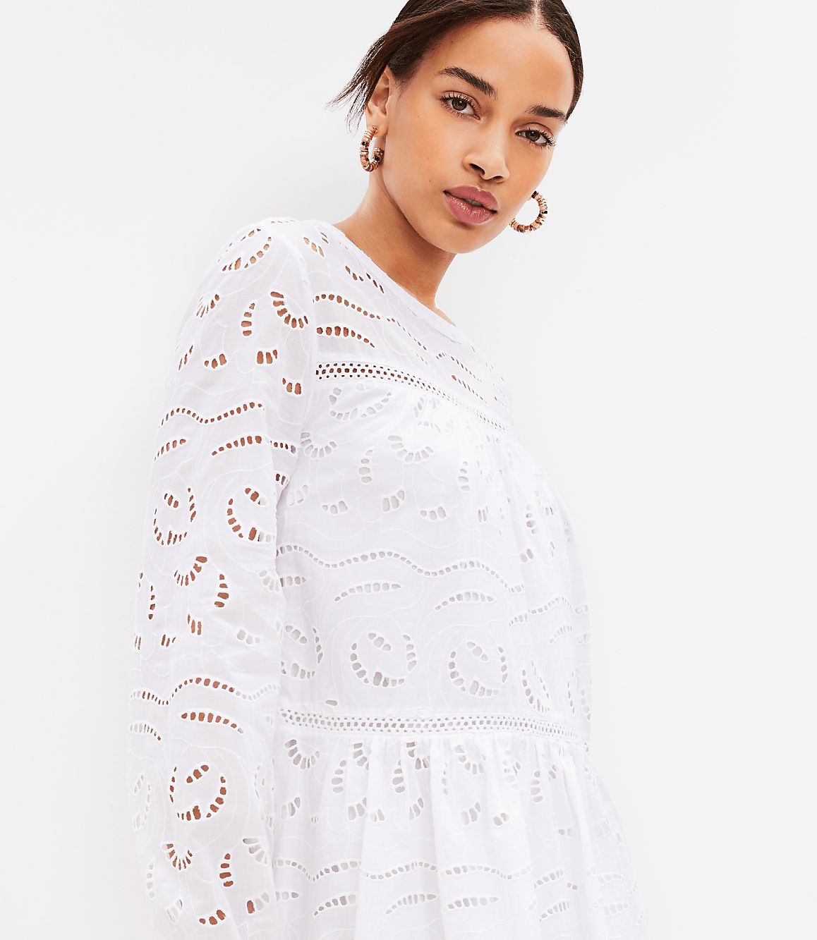 Eyelet Long Sleeve Swing Dress