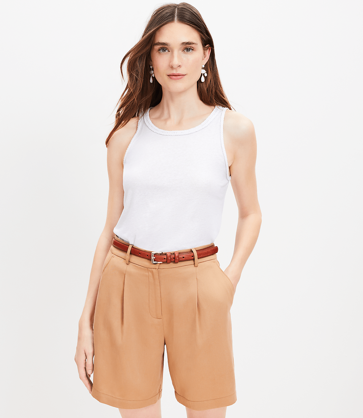 Foil Rope Trim Linen Blend Racerback Tank Top