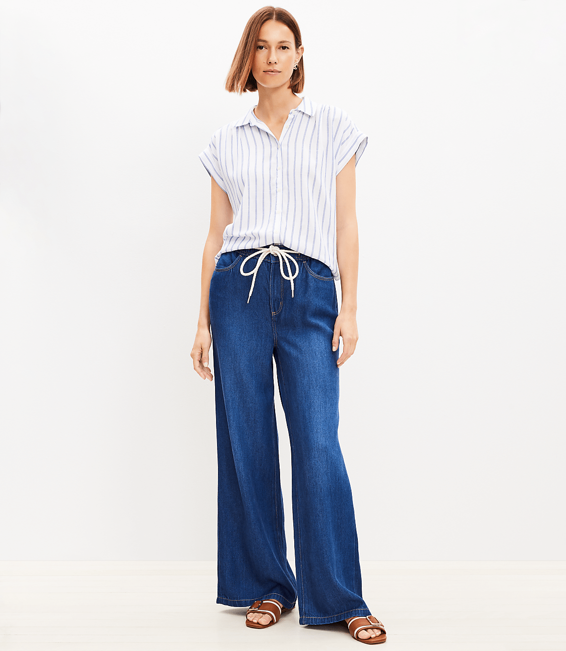 High Rise Palazzo Jeans in Dark Wash
