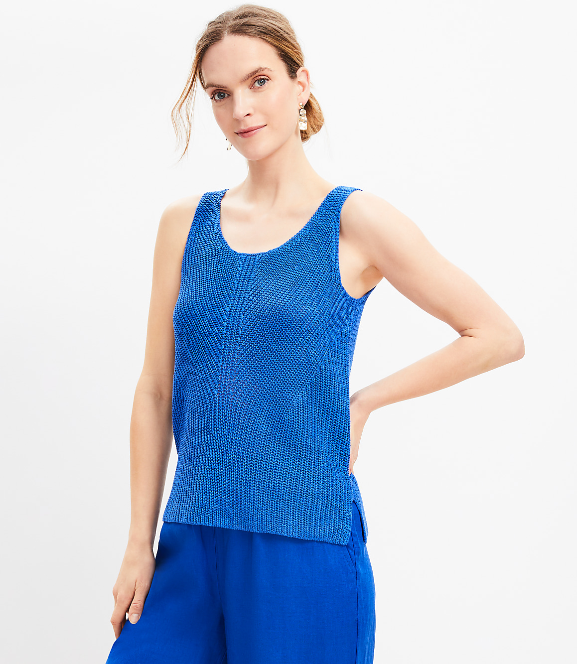 Ribbed Linen Scoop Neck Sweater Tank Top