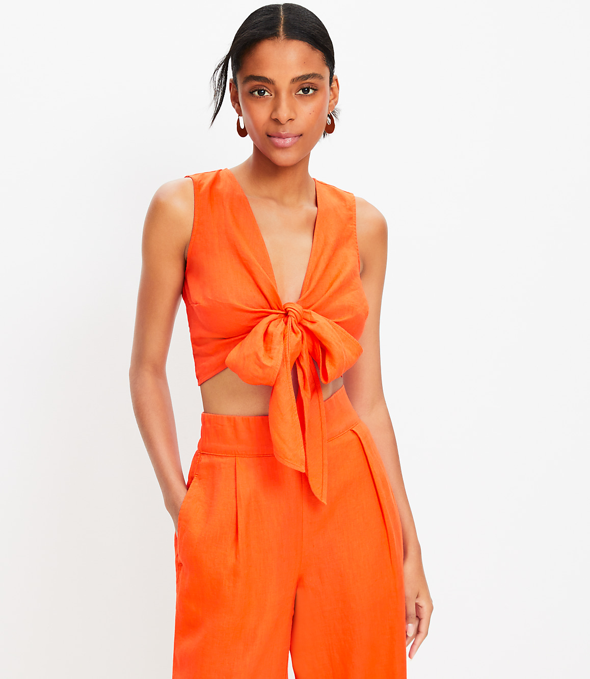 LOFT Beach Tie Front Linen Top