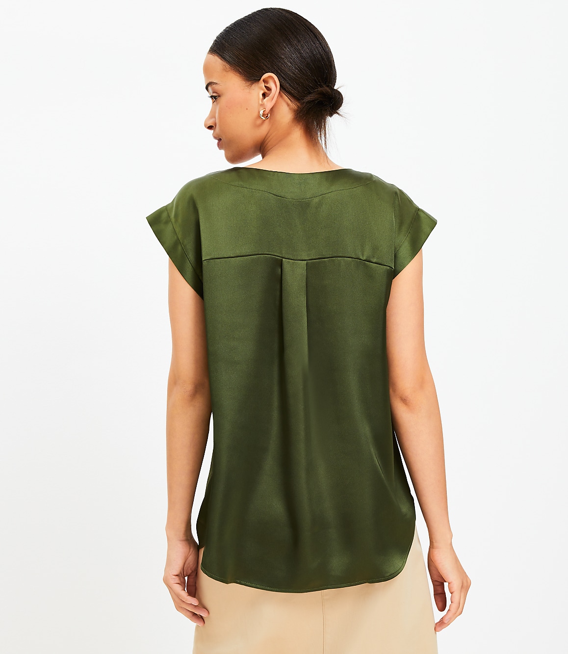 Satin Cap Sleeve V-Neck Top