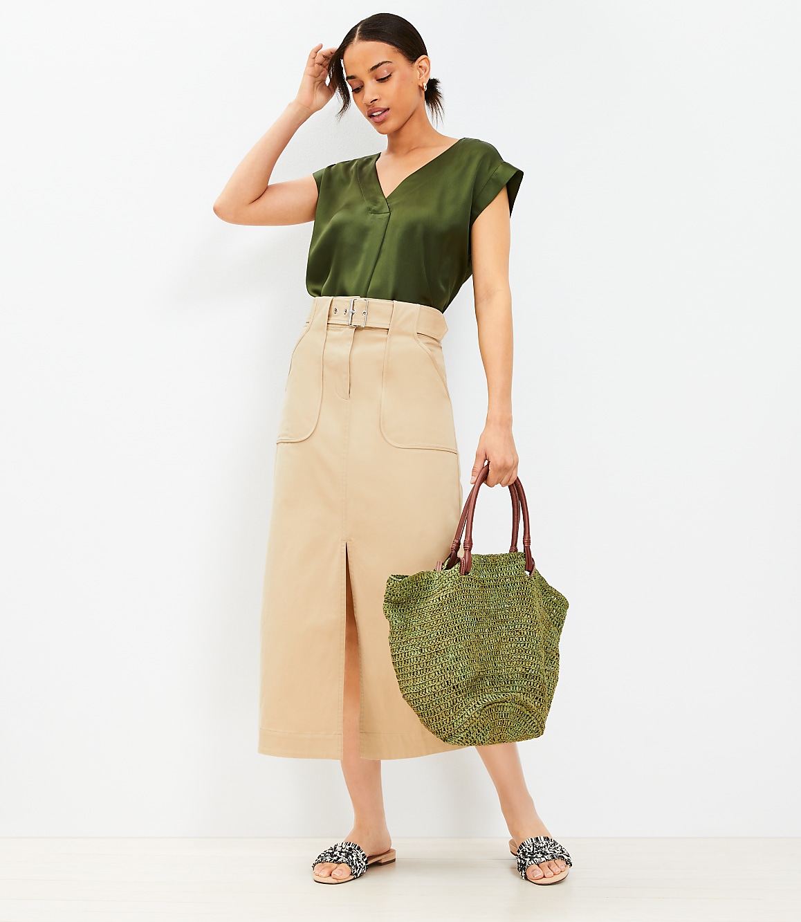 Satin Cap Sleeve V-Neck Top