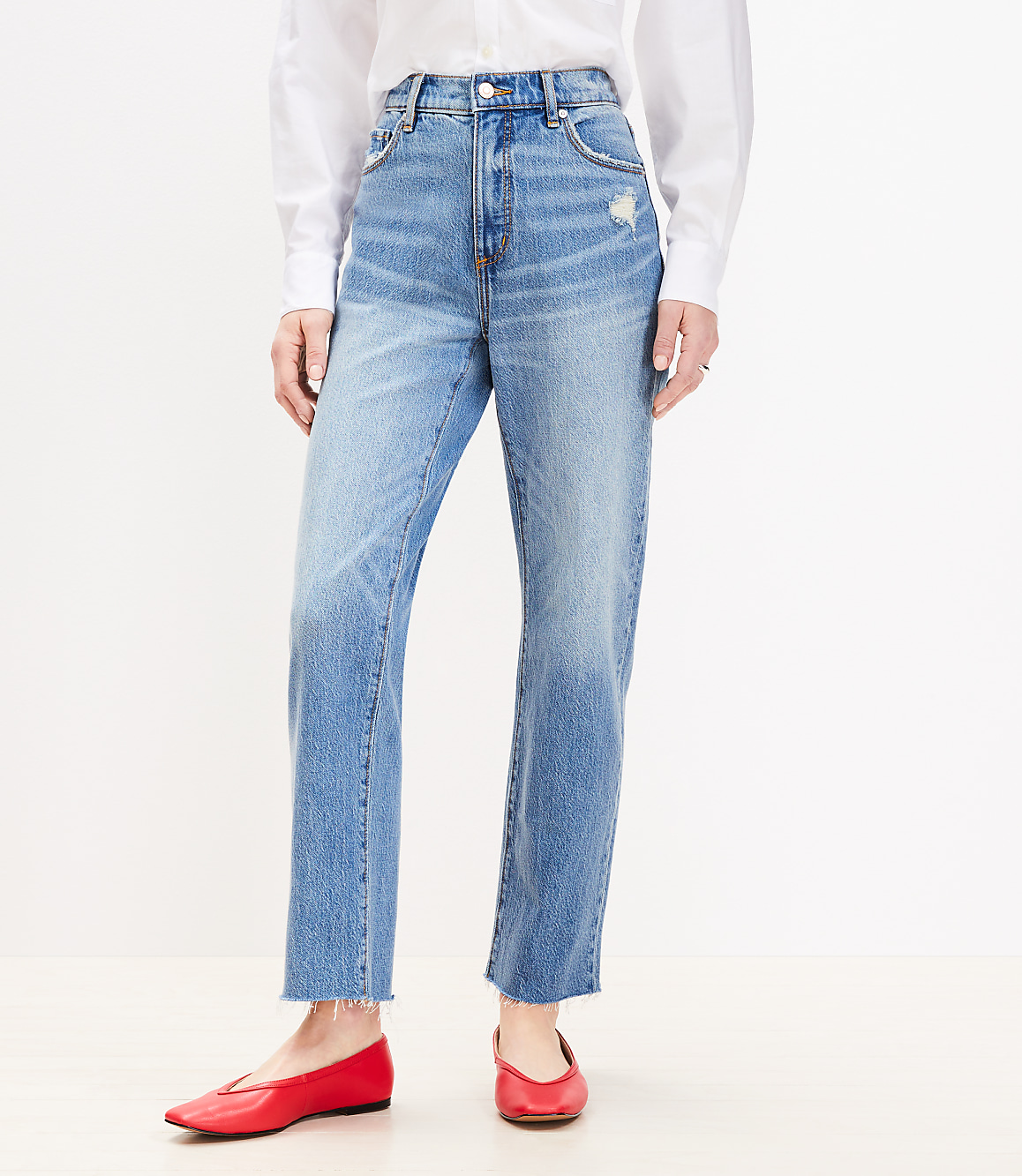 Petite Fresh Cut High Rise Straight Jeans in Light Vintage Wash