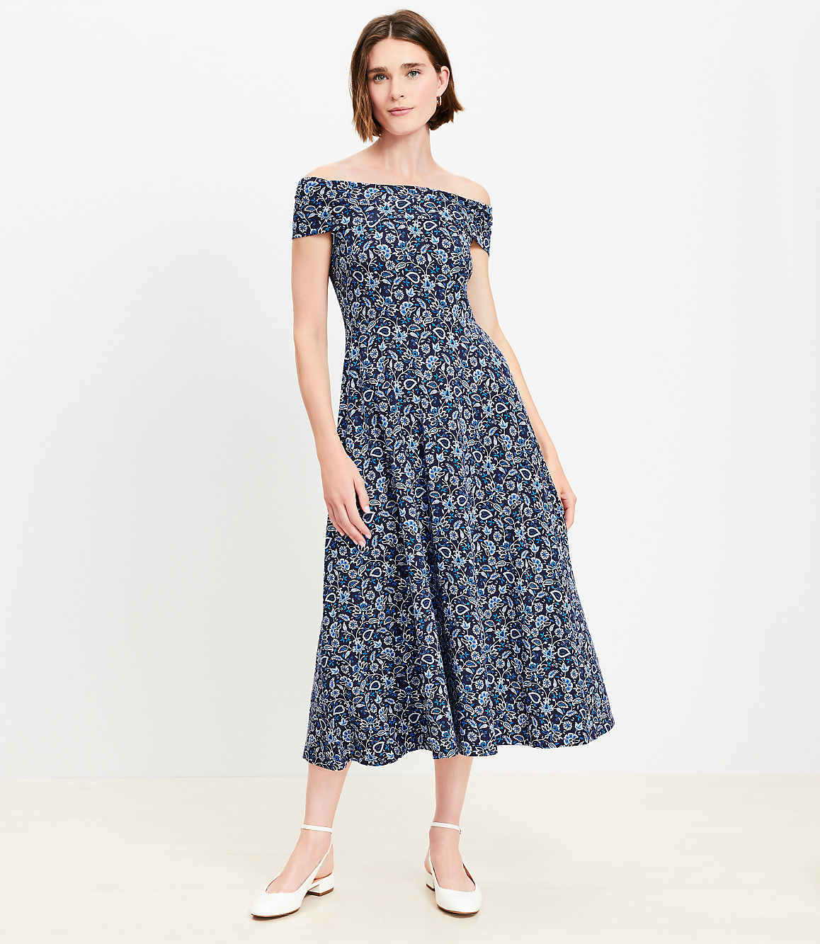 Vine Off The Shoulder Flare Dress