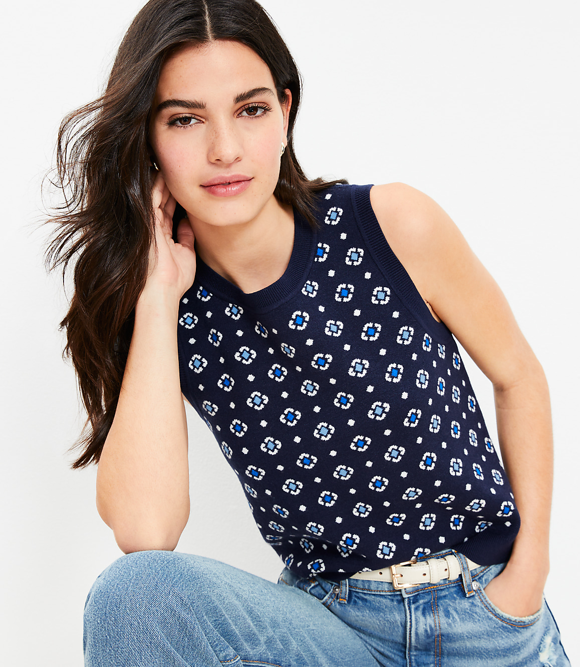 Floral Jacquard Sweater Tank Top