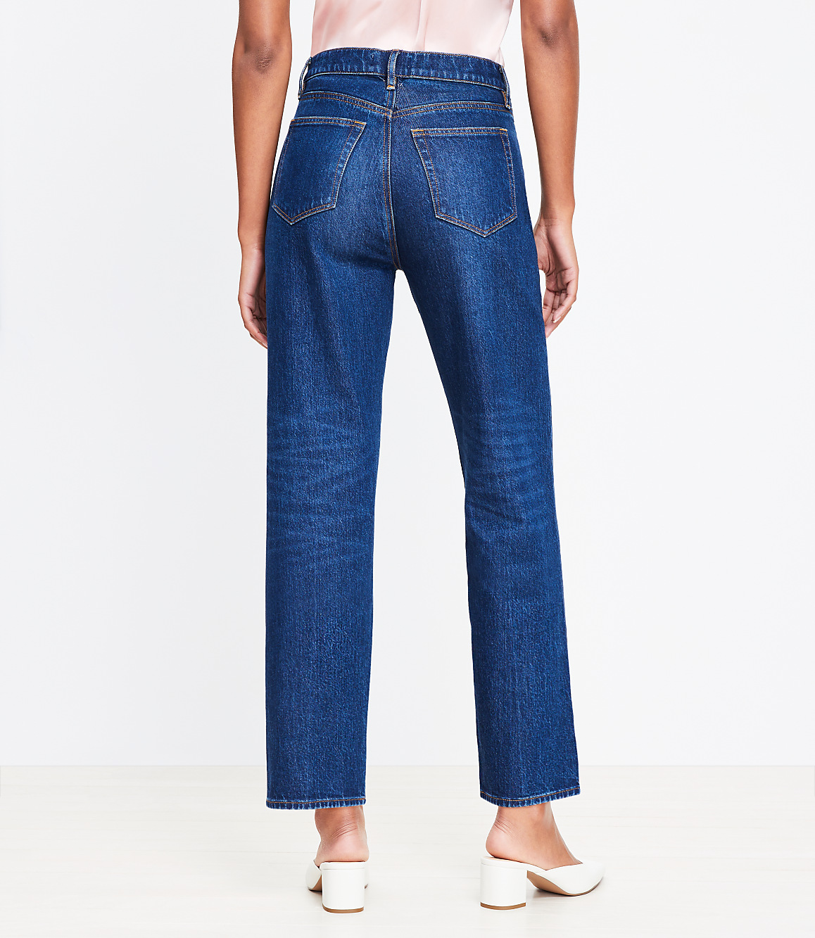 Pintucked High Rise Straight Jeans in Refined Dark Indigo Wash