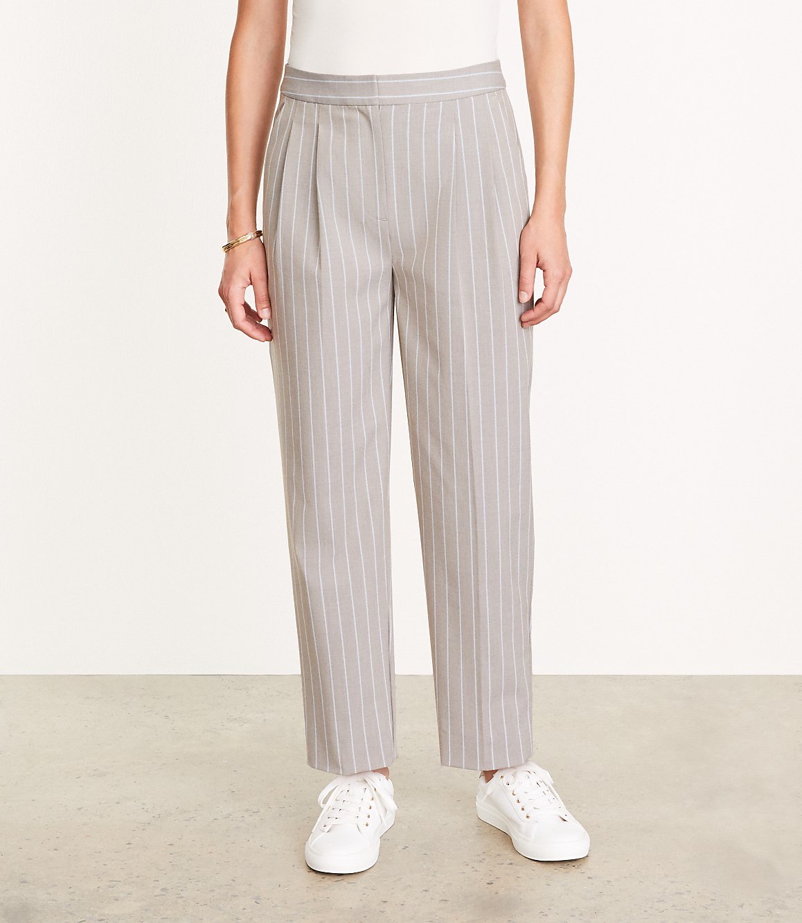 Petite LOFT Versa Seasonless Stretch Double Pleat Taper Pant in Stripe