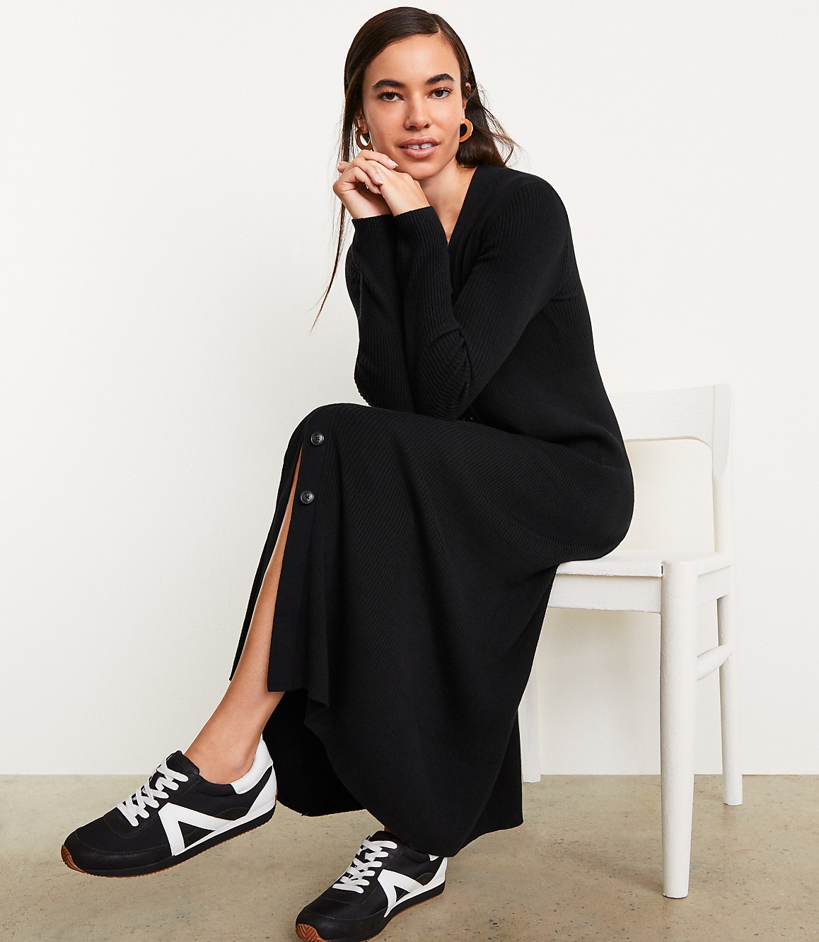 LOFT Versa Ribbed V-Neck Maxi Sweater Dress