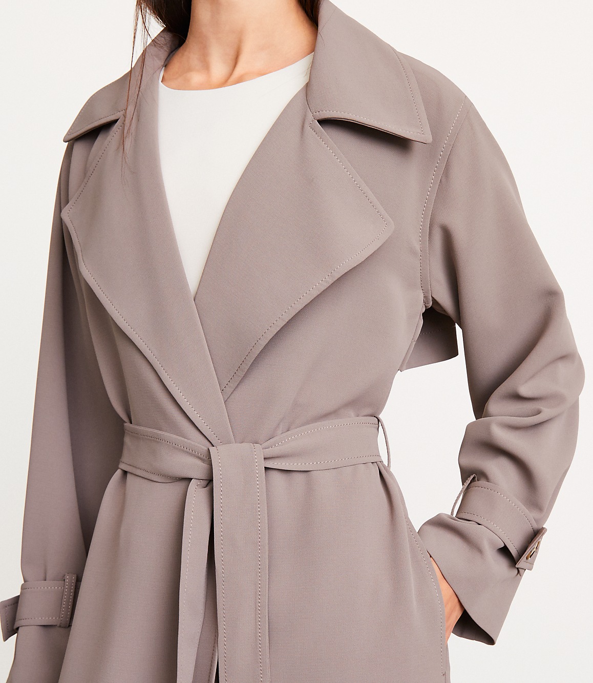 Petite LOFT Versa Crepe Drape Oversized Trench Coat