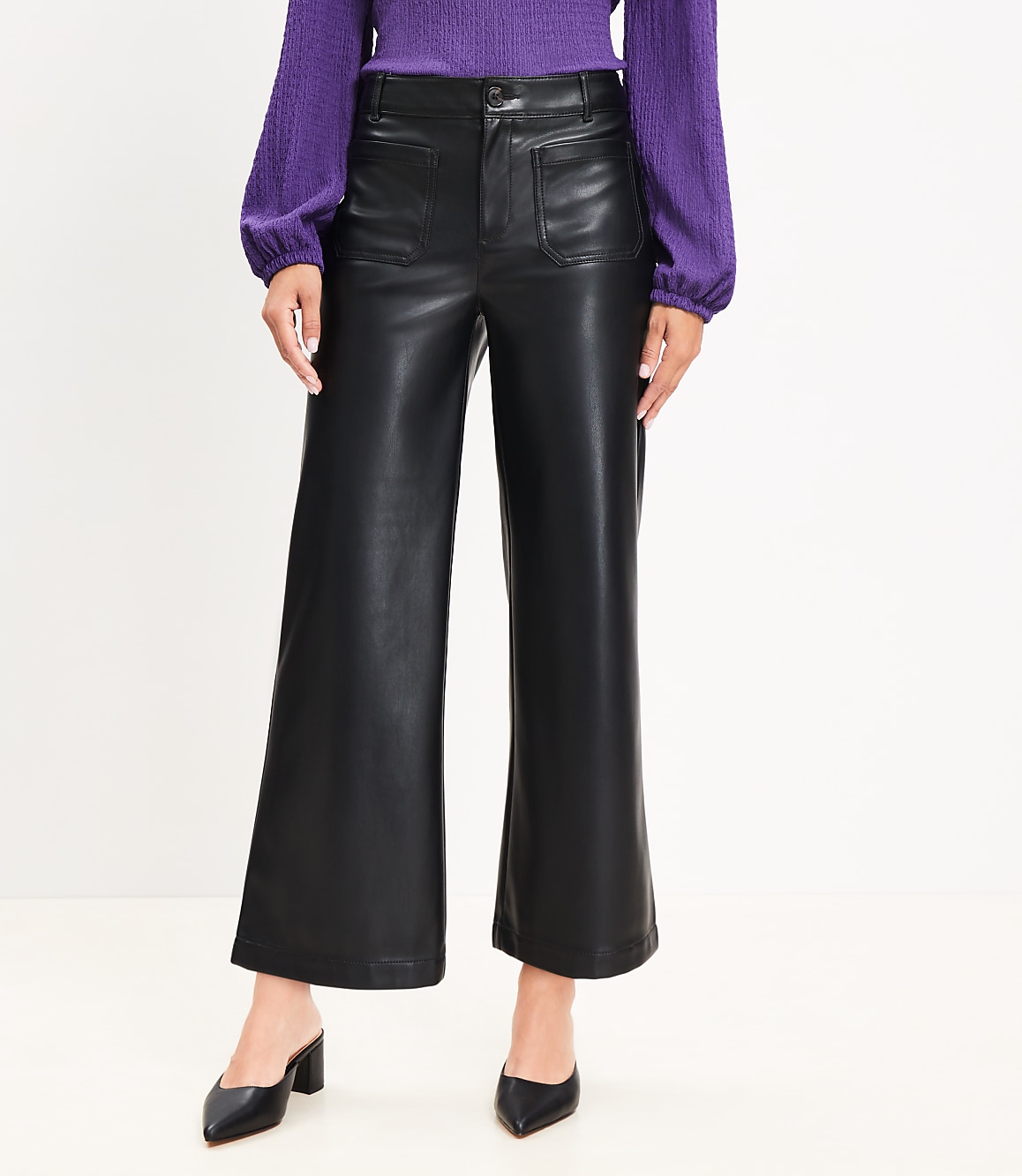 Tall Curvy Palmer Wide Leg Crop Pants in Faux Leather