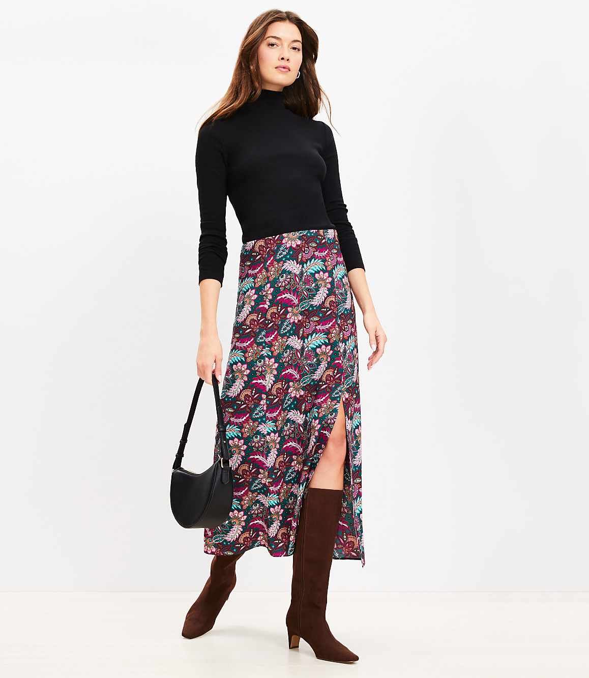 Tall Paisley Side Slit Midi Skirt