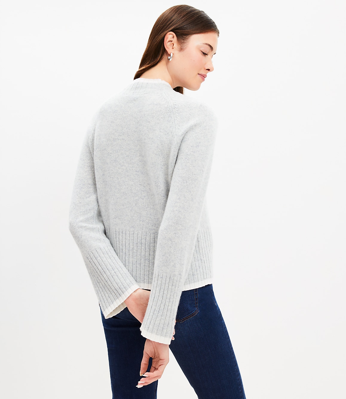 Tipped Cashmere Mock Neck Sweater