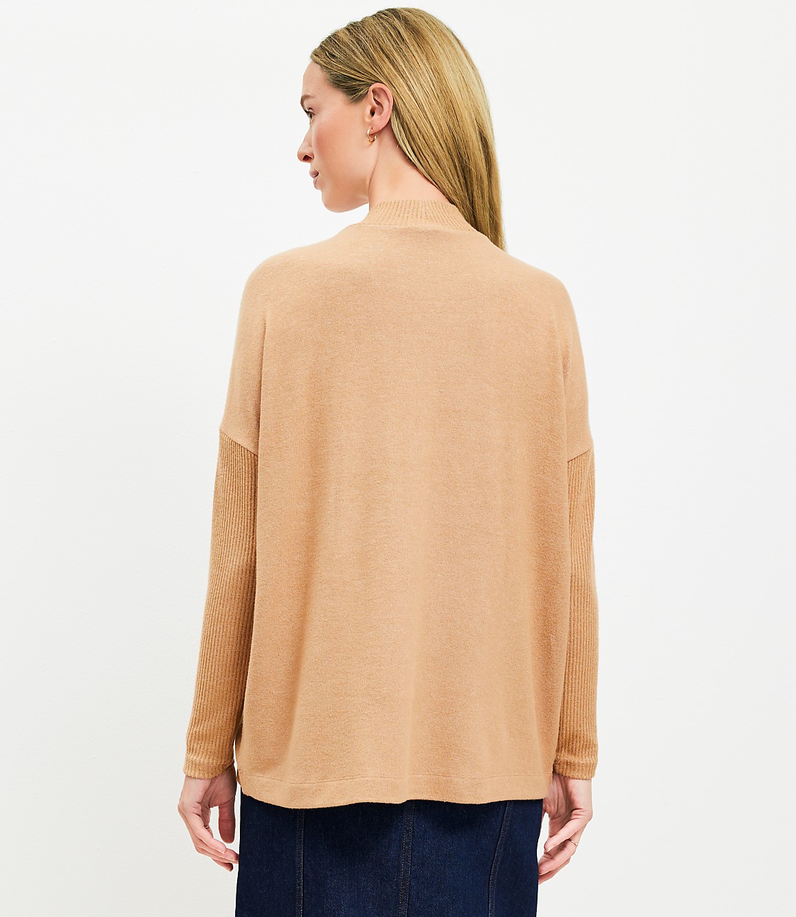 Heathered Ribtrim Jersey Mock Neck Top