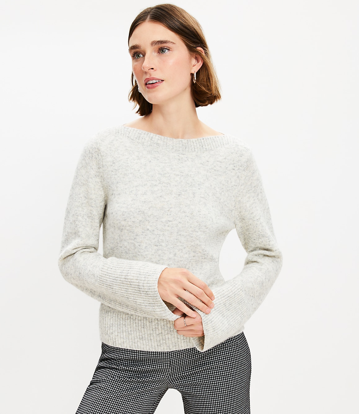 Boatneck Ribtrim Flare Sleeve Sweater