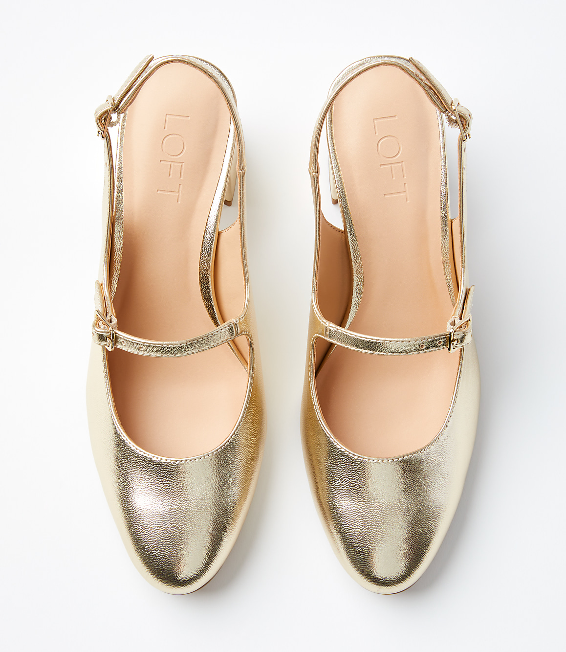Metallic Mary Jane Slingback Block Heels